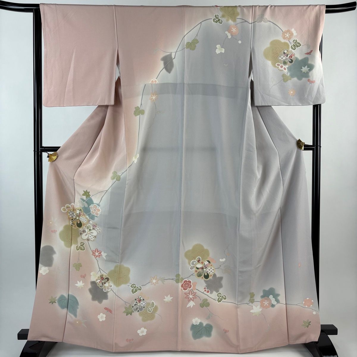 訪問着 身丈165 cm 裄丈65 5 M 袷 落款 梅 楓 金糸 染め分け ピンク 正絹 秀品