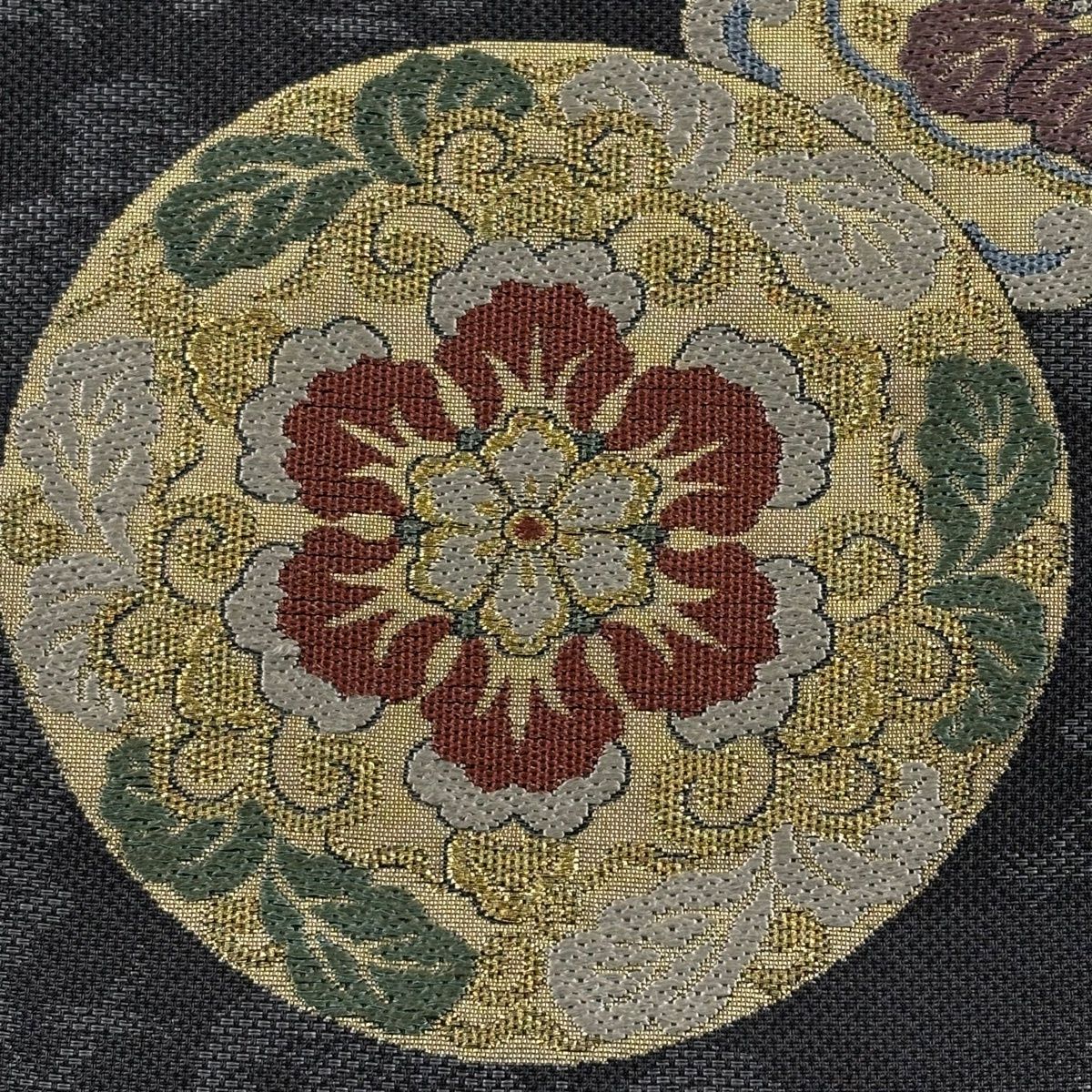 袋帯 秀品 華文 葡萄 金糸 箔 濃紫 六通 正絹