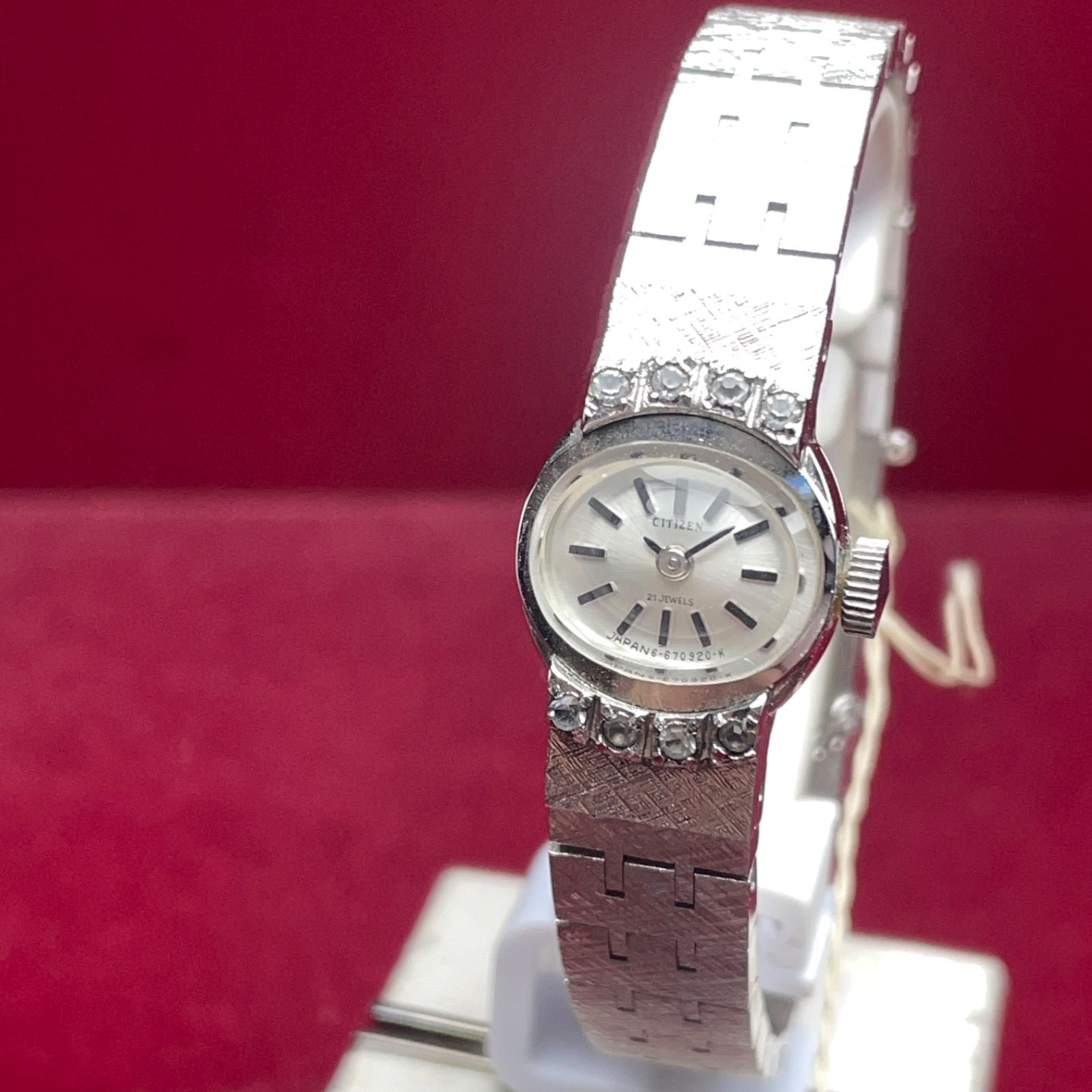 OH済 CITIZEN 手巻 SSブレス WGP ヴィンテージ アンティーク 70 s 稼働品 シチズン ホワイトゴールドプレート