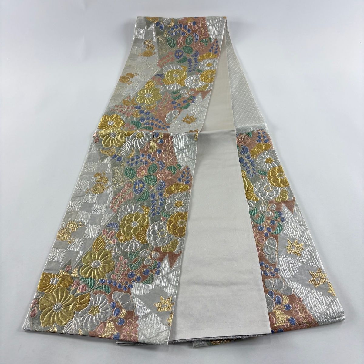 袋帯 秀品 辻が花柄 市松 箔 金銀糸 銀色 六通 正絹 【中古】 - メルカリ