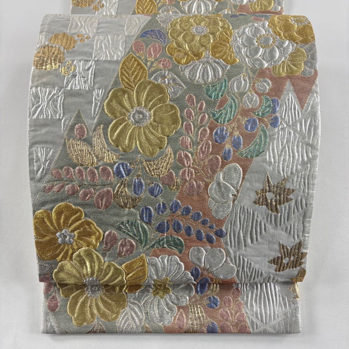 袋帯 秀品 辻が花柄 市松 箔 金銀糸 銀色 六通 正絹 【中古】 - メルカリ