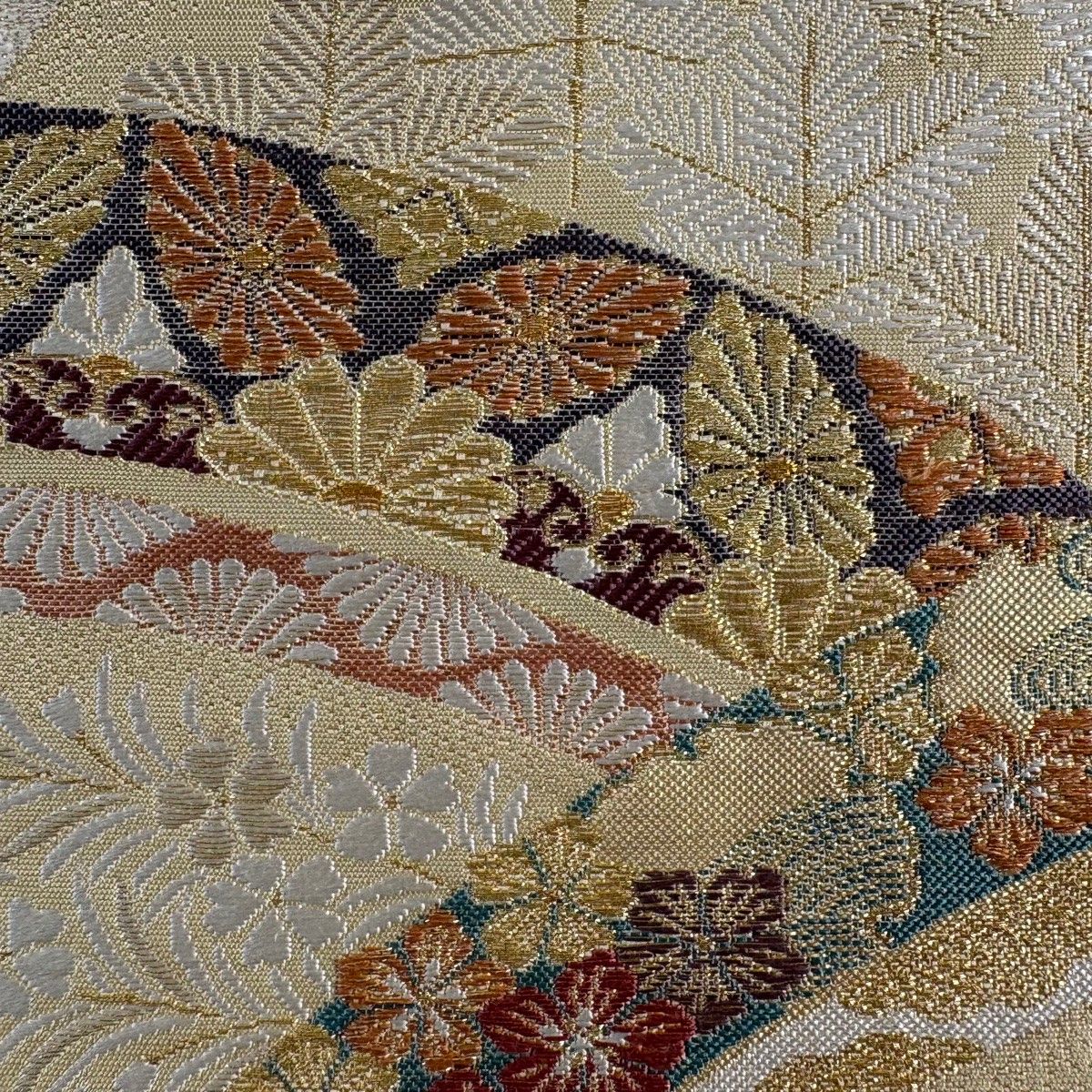 袋帯 秀品 関西仕立て 優花雅宴文 金銀糸 箔 ベージュ 六通 正絹