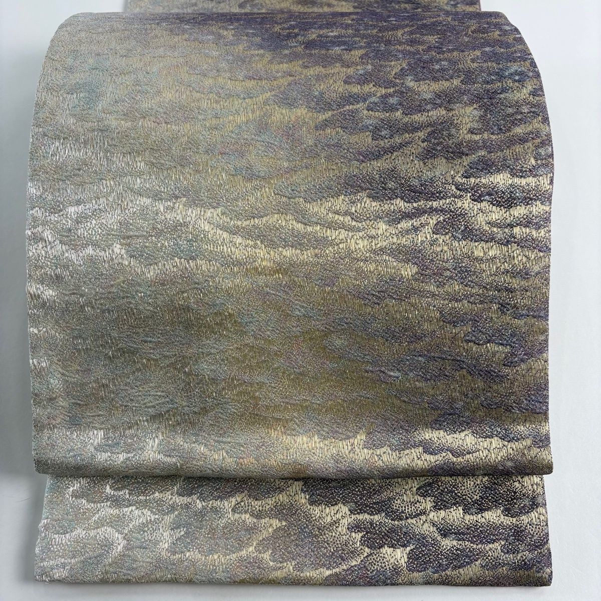 美品】 袋帯 秀品 霞 金糸 箔 灰紫 全通 正絹 【】
