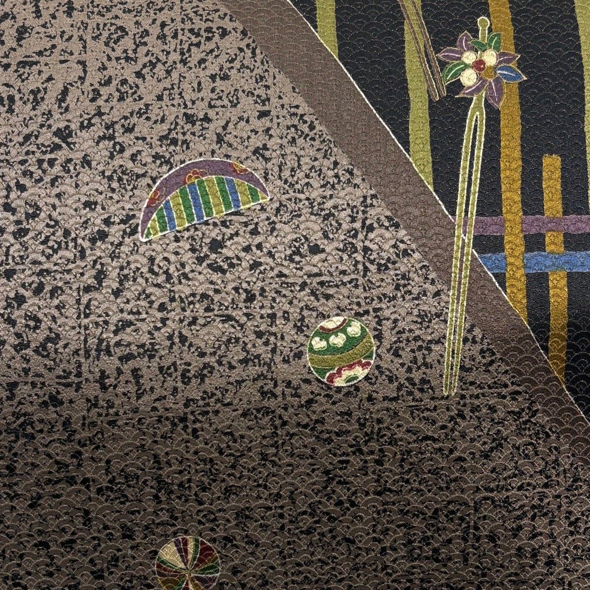 名古屋帯 秀品 簪 櫛 金通し 金彩 灰茶 正絹