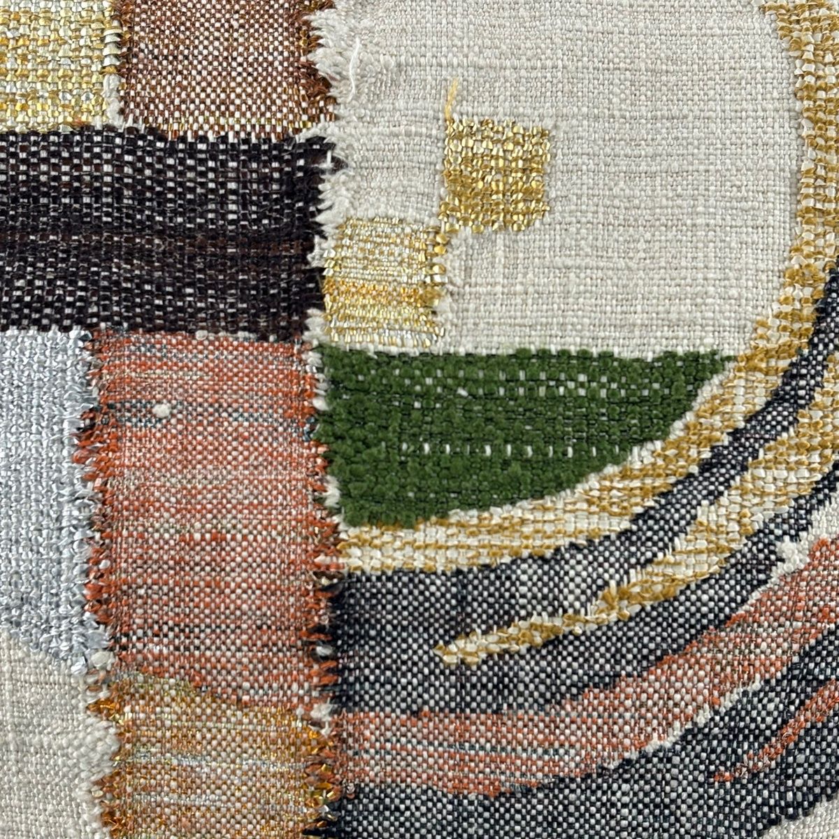 名古屋帯 秀品 紬地 八寸名古屋帯 松葉仕立て 幾何学 箔 ベージュ 正絹