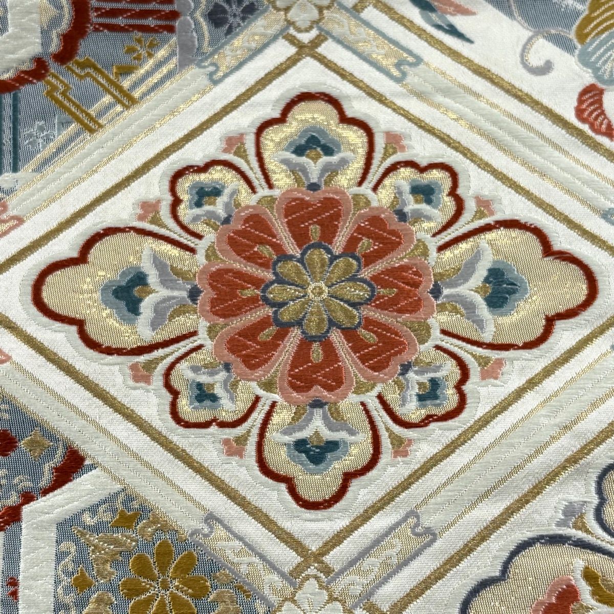 袋帯 秀品 関西仕立て 花菱 桐 金糸 箔 薄茶色 六通 正絹