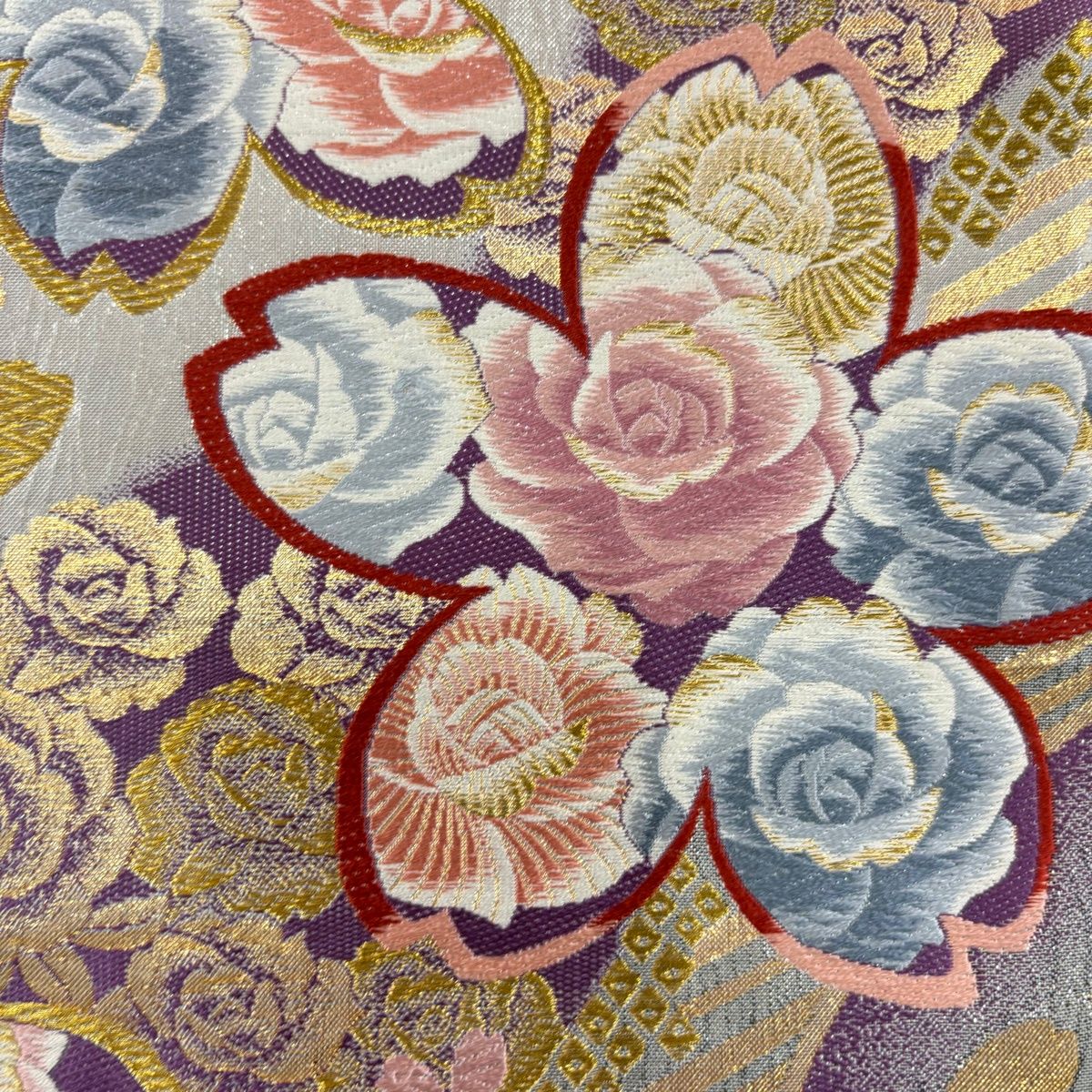 振袖 身丈166cm 裄丈65.5cm M 袷 袋帯フルセット 牡丹 薔薇 金銀彩