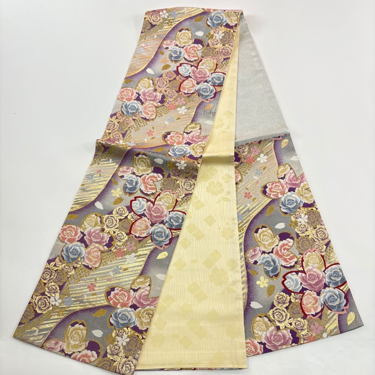  振袖 身丈166 cm 裄丈65.5 M 袷 袋帯フルセット 牡丹 薔薇 金銀彩 刺繍 深緑 正絹 振袖 着物