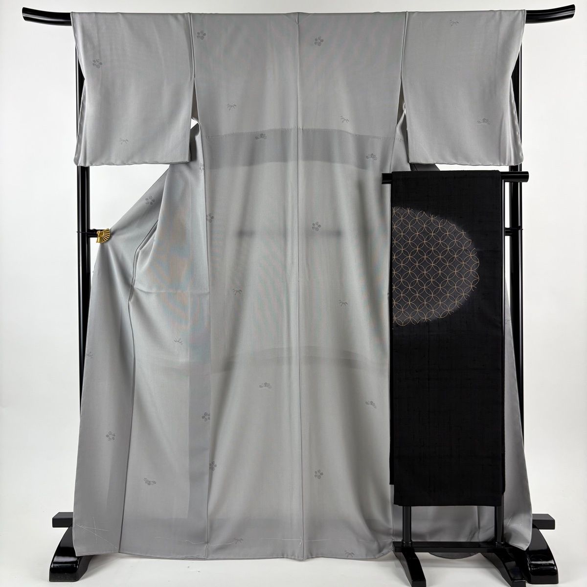 江戸小紋 身丈170 cm 裄丈66.5 M 袷 田島紫江 開き名古屋帯セット 落款 万筋 松竹梅 灰色 正絹