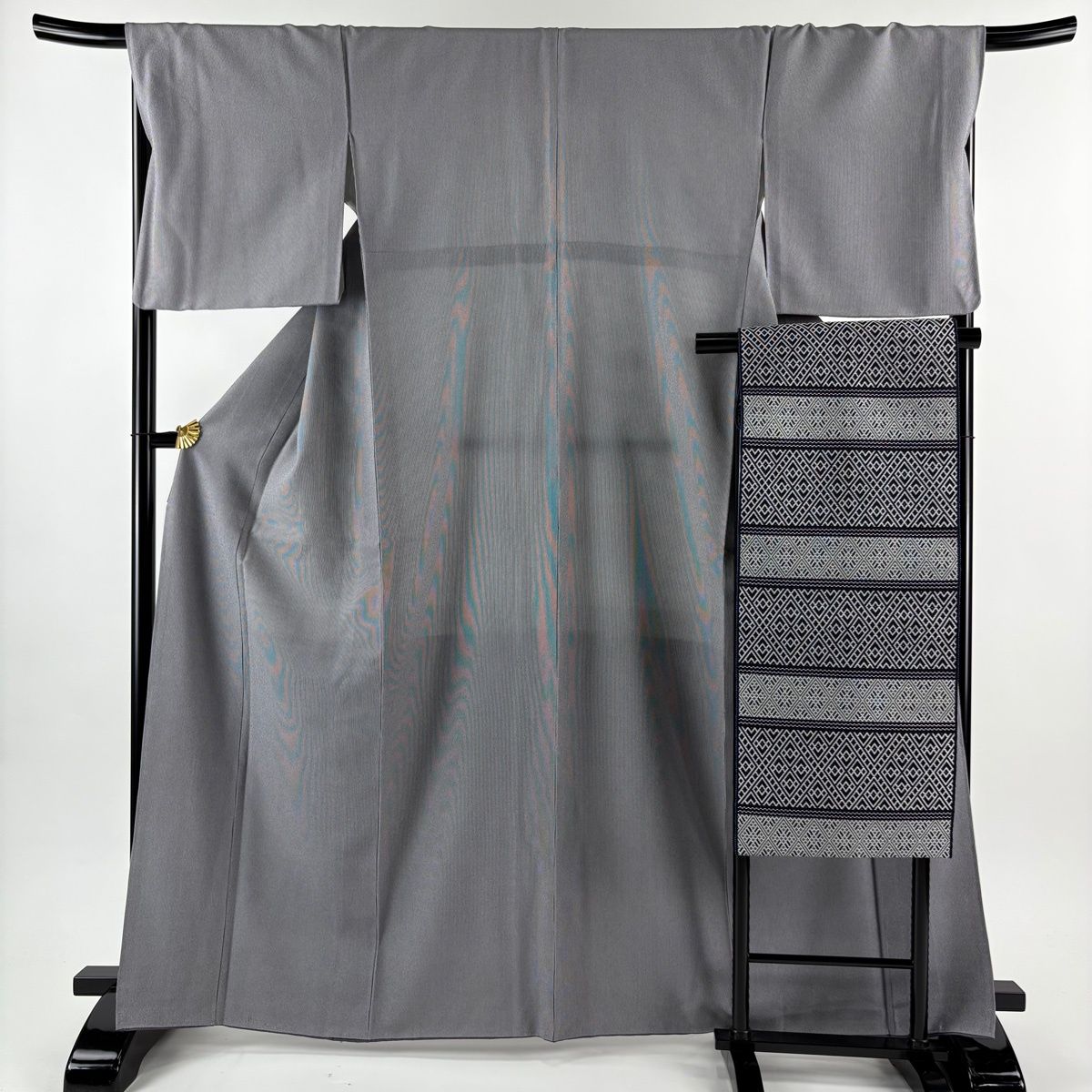 江戸小紋 身丈166 5 cm 裄丈68 L 袷 名古屋帯セット 落款 万筋 灰紫 正絹