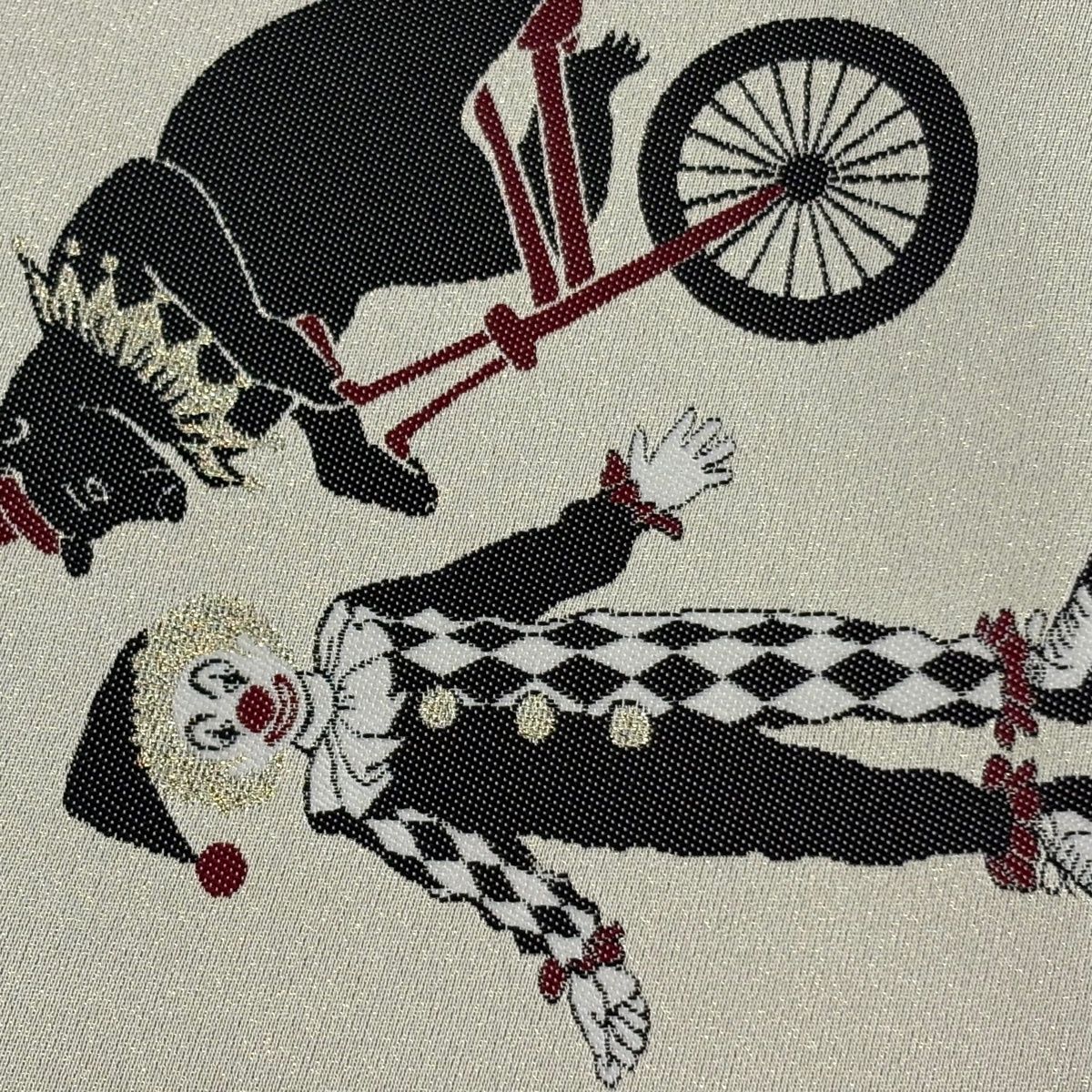 半幅帯 優品 ピエロ 象 金糸 箔 ベージュ 化繊