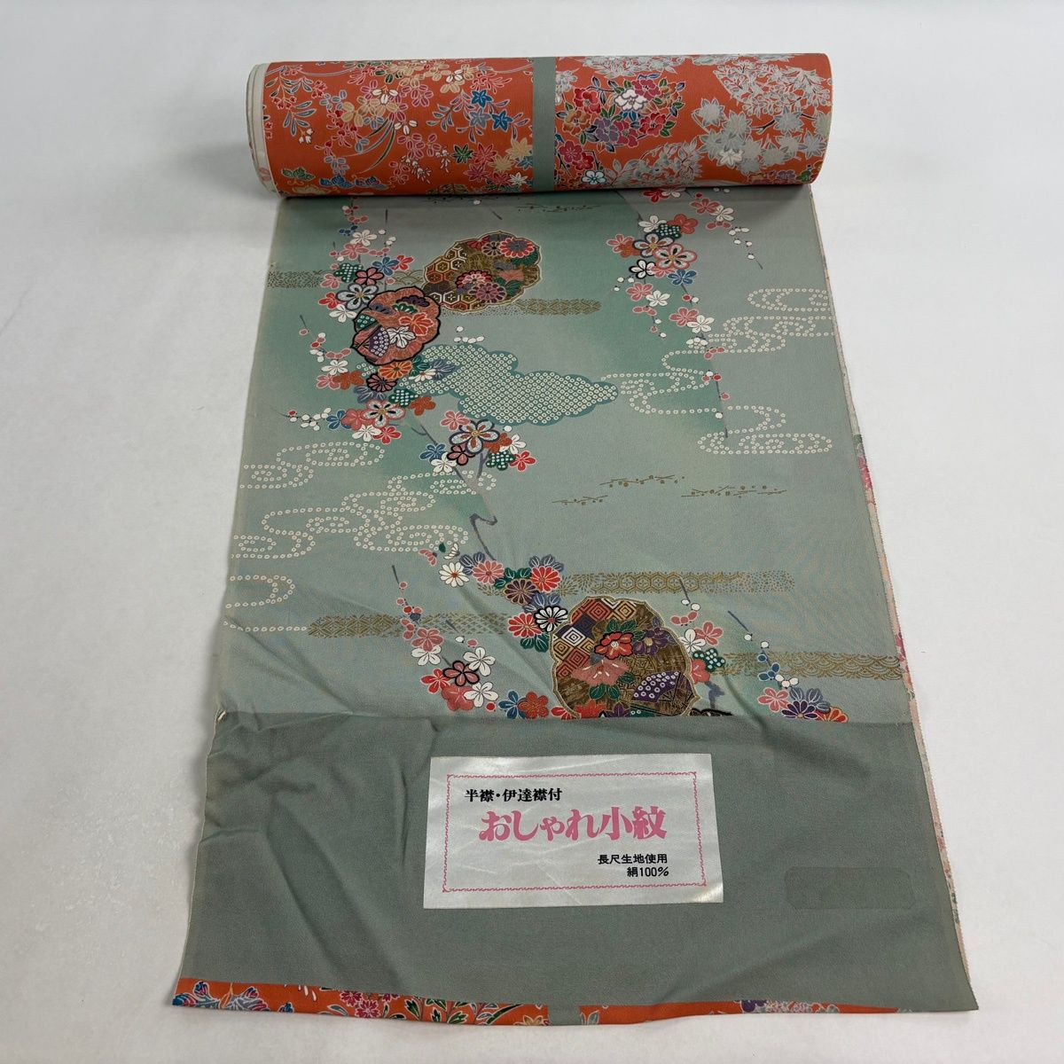 反物 秀品 小紋 草花 雲文 金彩 薄緑 正絹 【中古】 - メルカリ