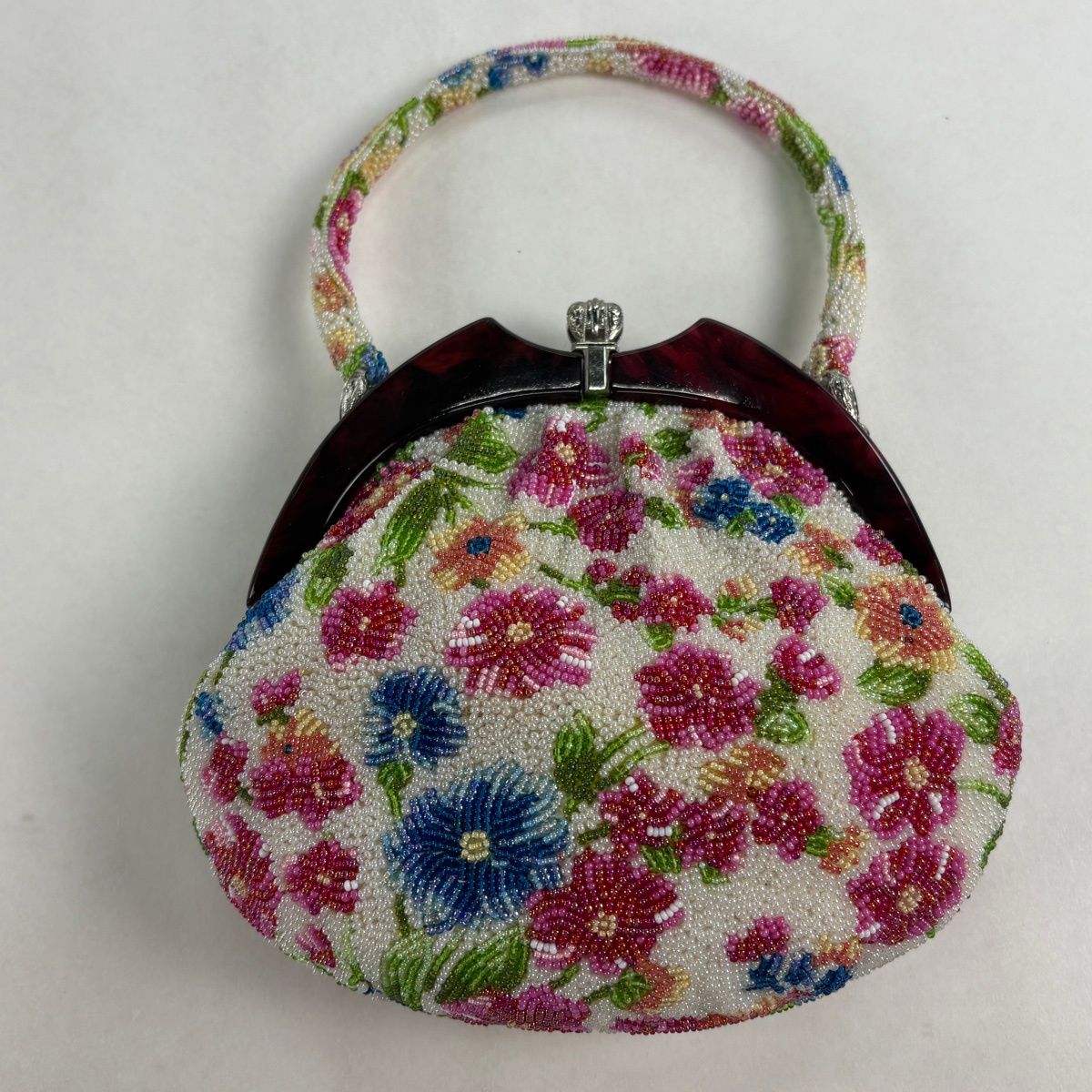 和装バッグ 優品 ビーズバッグ フォーマル 草花 クリーム ビーズ 和装小物