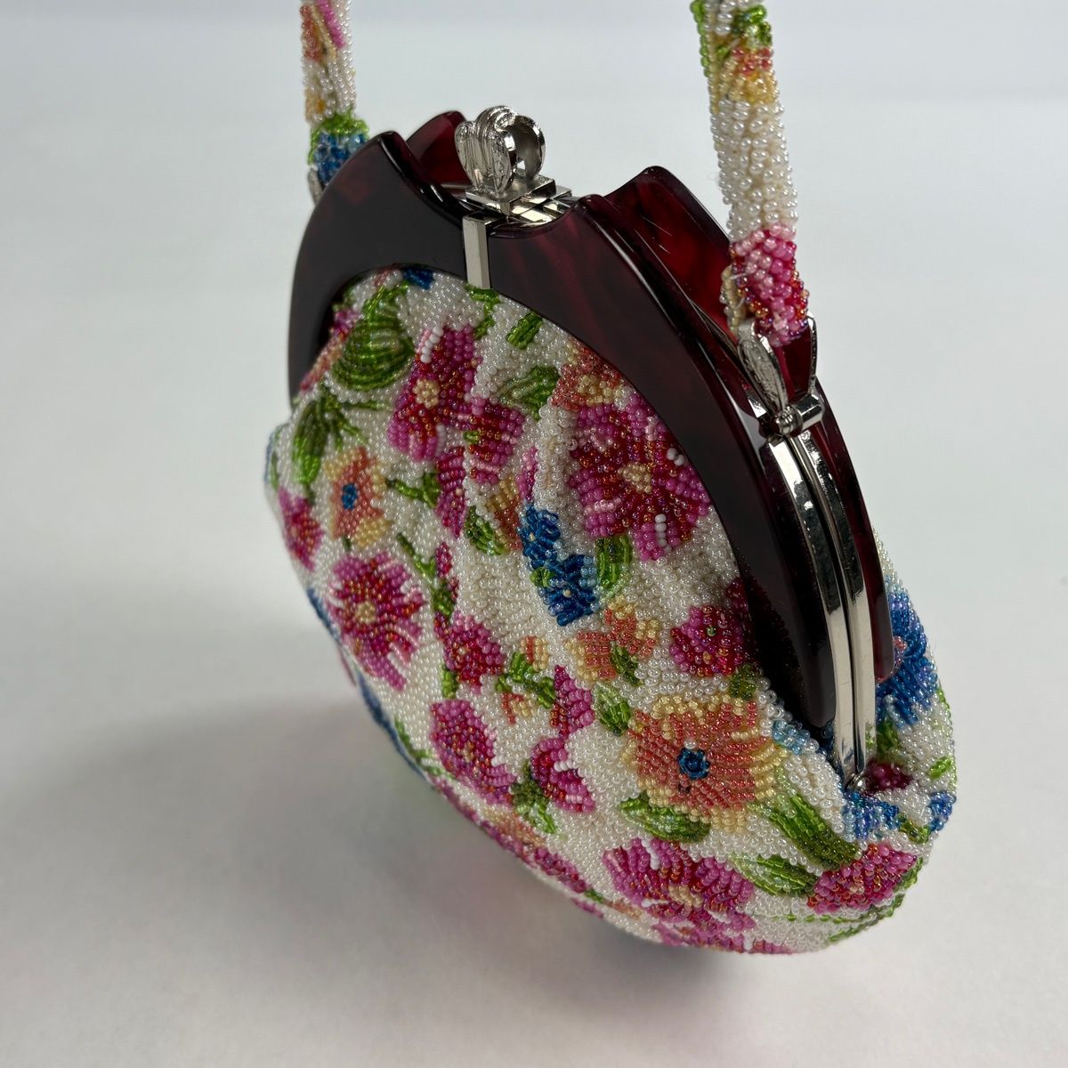 和装バッグ 優品 ビーズバッグ フォーマル 草花 クリーム ビーズ 和装小物