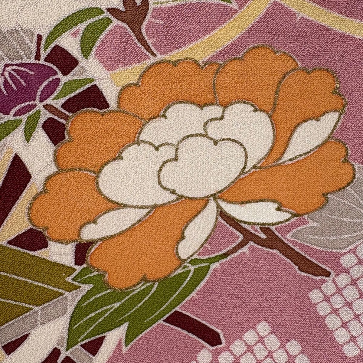  振袖 身丈164.5 cm 裄丈69 L 袷 千總 落款 花車 花器 金糸 金彩 ピンク 正絹 振袖 着物