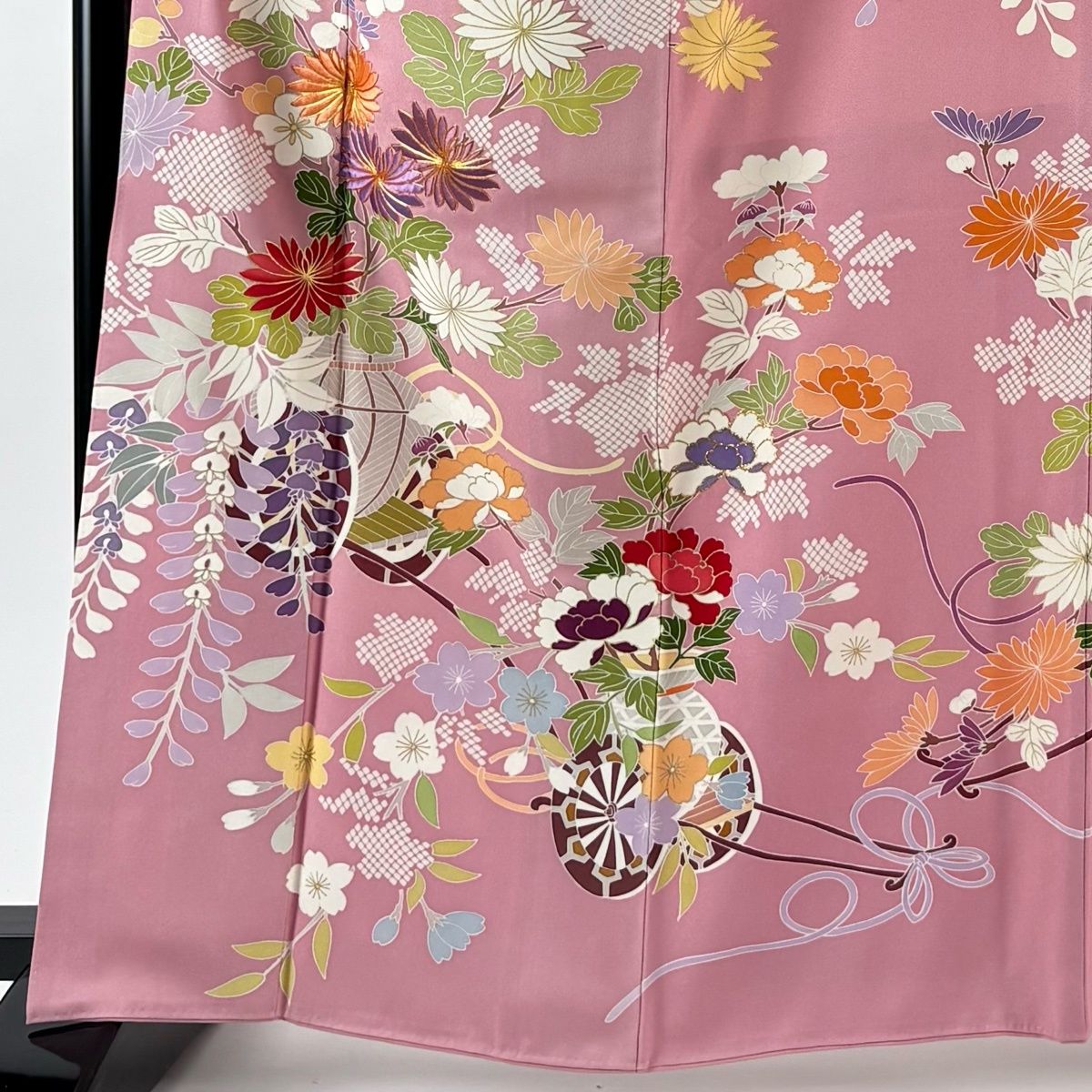 振袖 身丈164.5cm 裄丈69cm L 袷 千總 落款 花車 花器 金糸 金彩