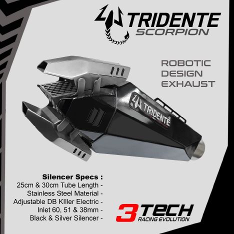 3 Tech Racing Tridente Scorpion Daily ロボットマフラー バイク用 可変バルブ スリップオンマフラー サイレンサー 差込口径38 mm 受注生産 納期1ヶ月