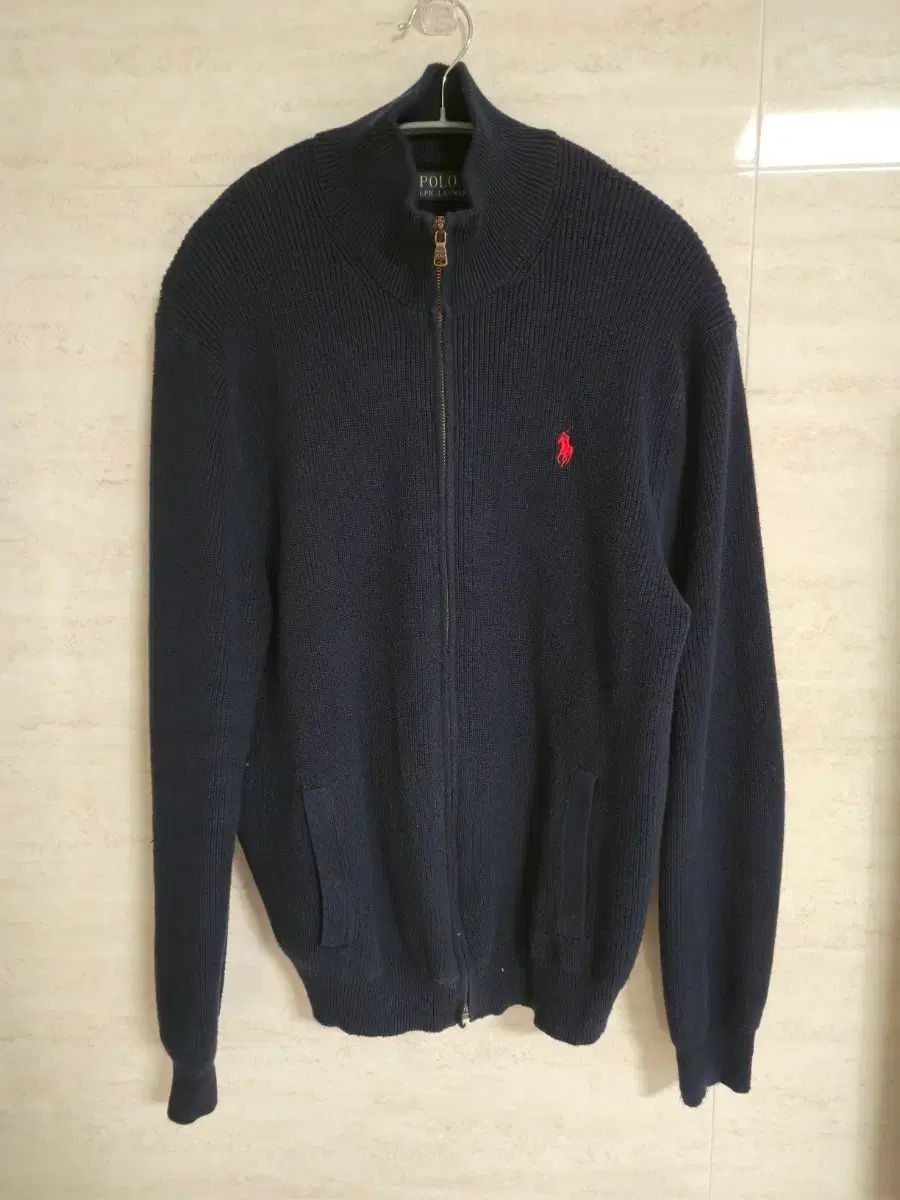 ポロラルフローレン ネイビー ニット ジップアップ カーディガン L
