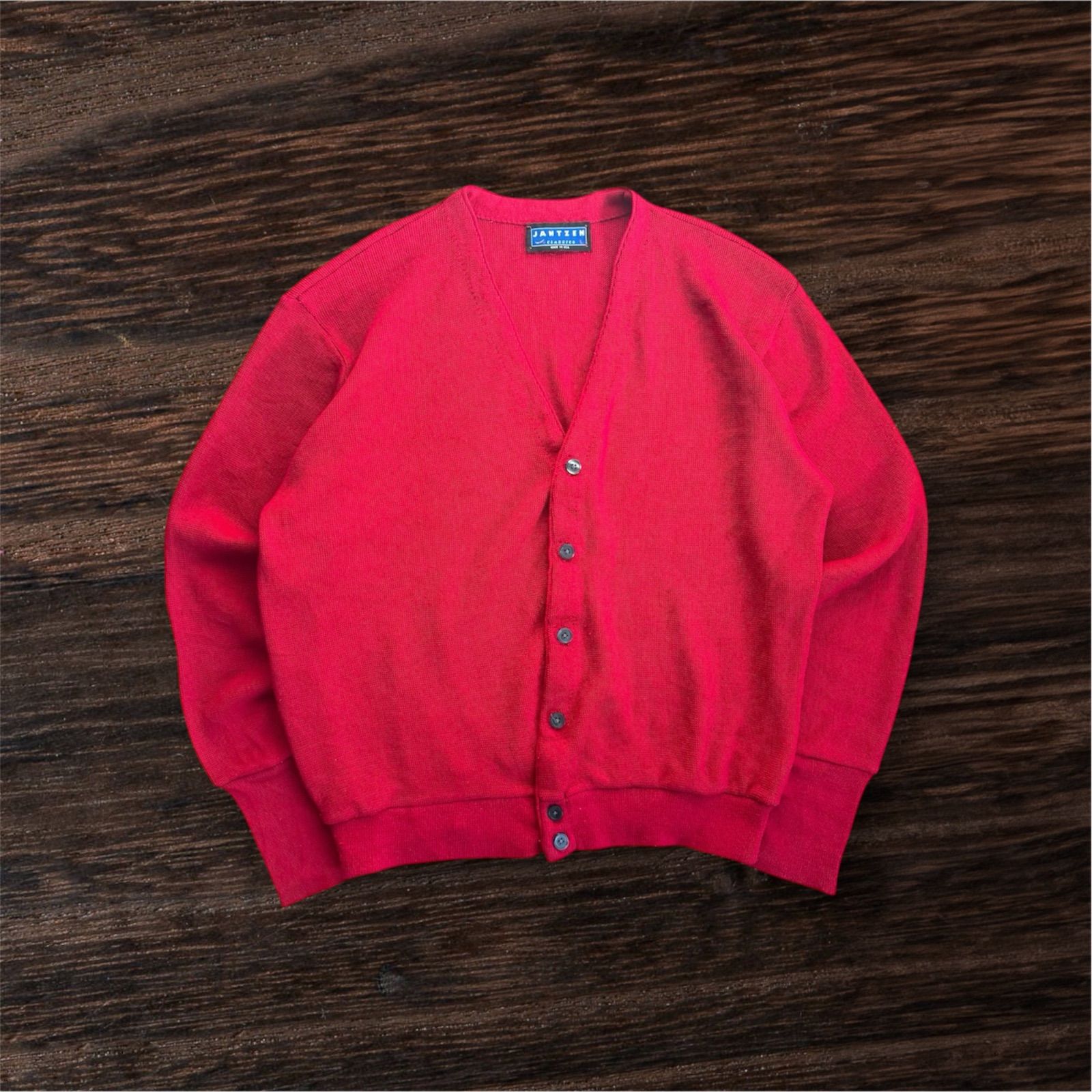 80s USA製 JANTZEN ニットカーディガン レッド Lサイズ ヴィンテージ 