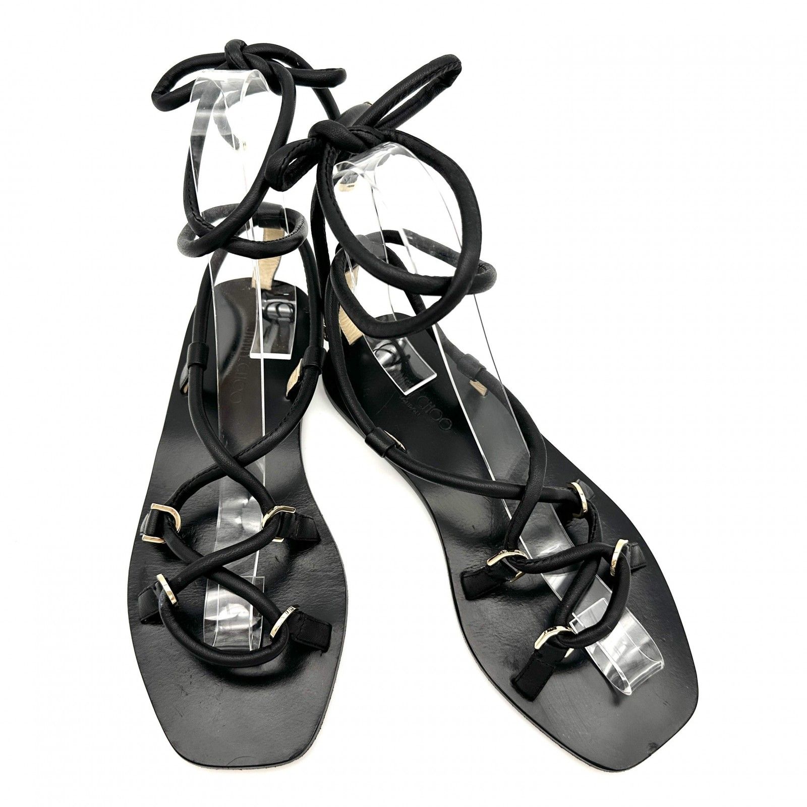 JIMMY CHOO サンダル 編み上げ チューブ ブラック 1115A - メルカリ