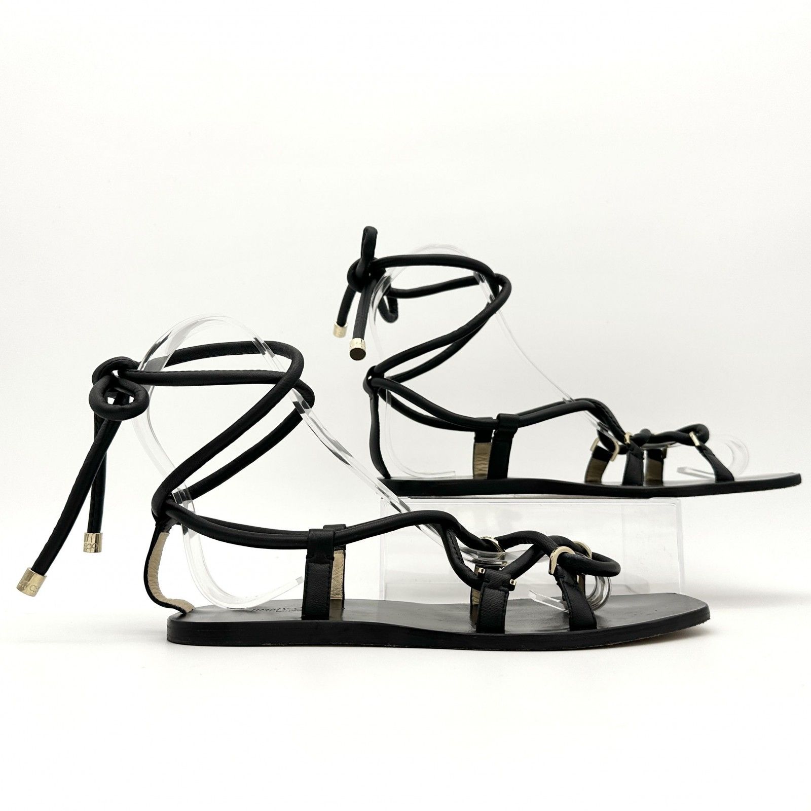 JIMMY CHOO サンダル 編み上げ チューブ ブラック 1115A - メルカリ