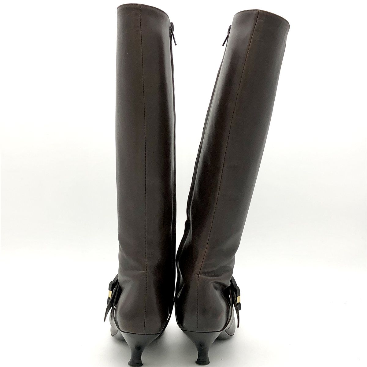 □希少□ Ferragamo ガンチーニ ロングブーツ 本革 ウッドモチーフ