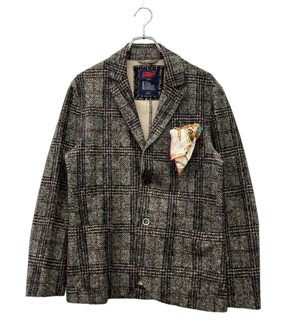 ボブ テーラードジャケット ポケットチーフ付き チェック柄 SIZE 48 (L