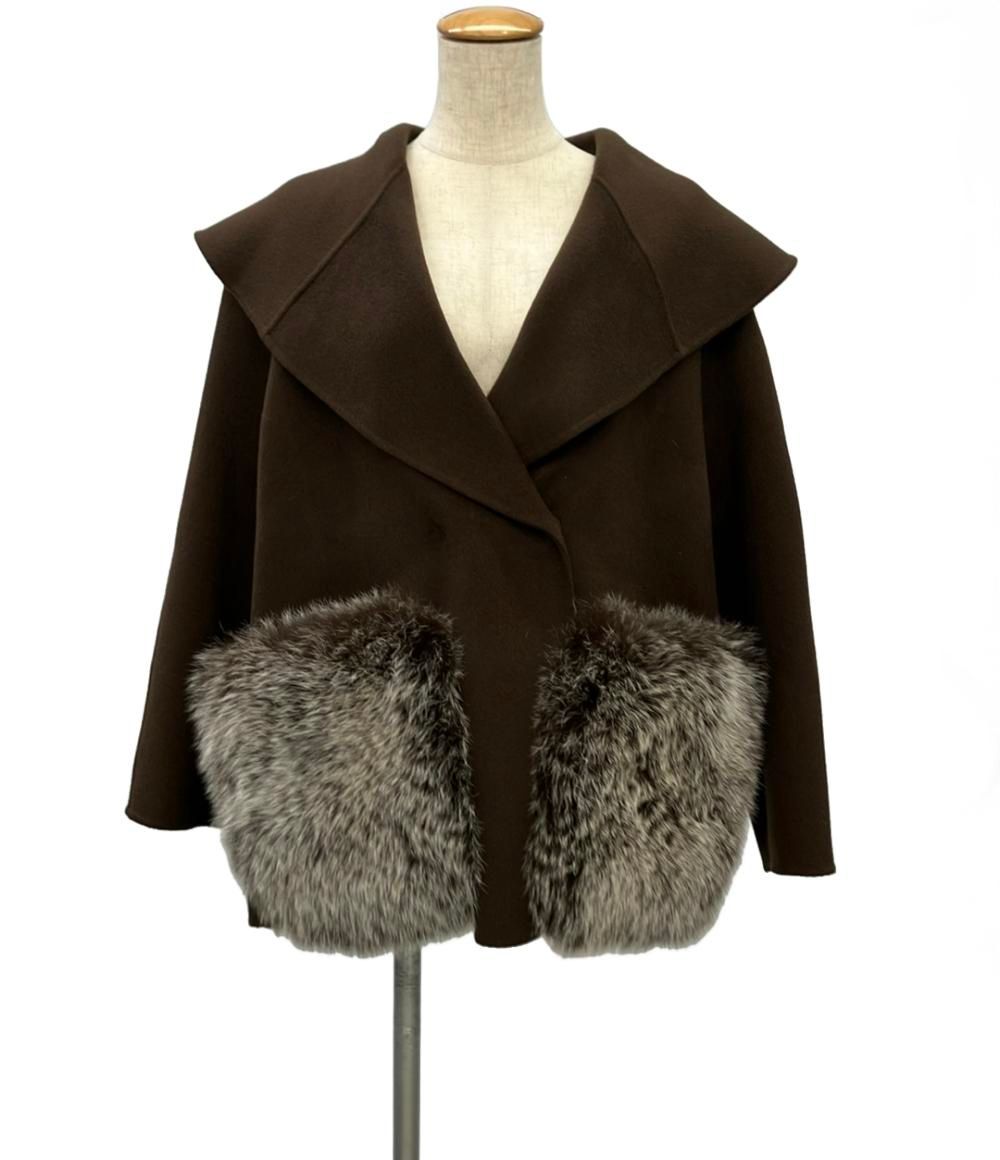 ユービック ノーカラーミドル丈コート 石井毛皮 ウールダブルフェイス