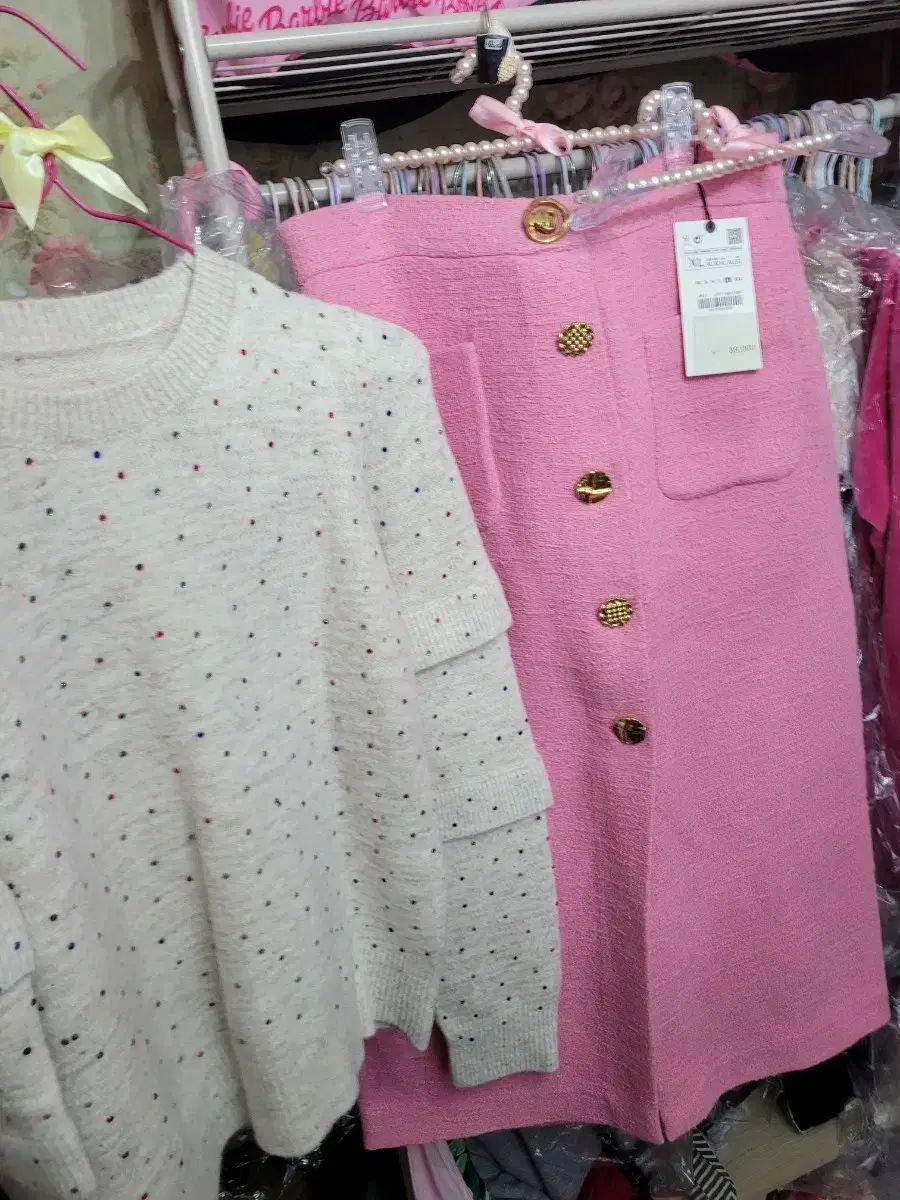 ブリングキュービックニット ピンクスカートセット