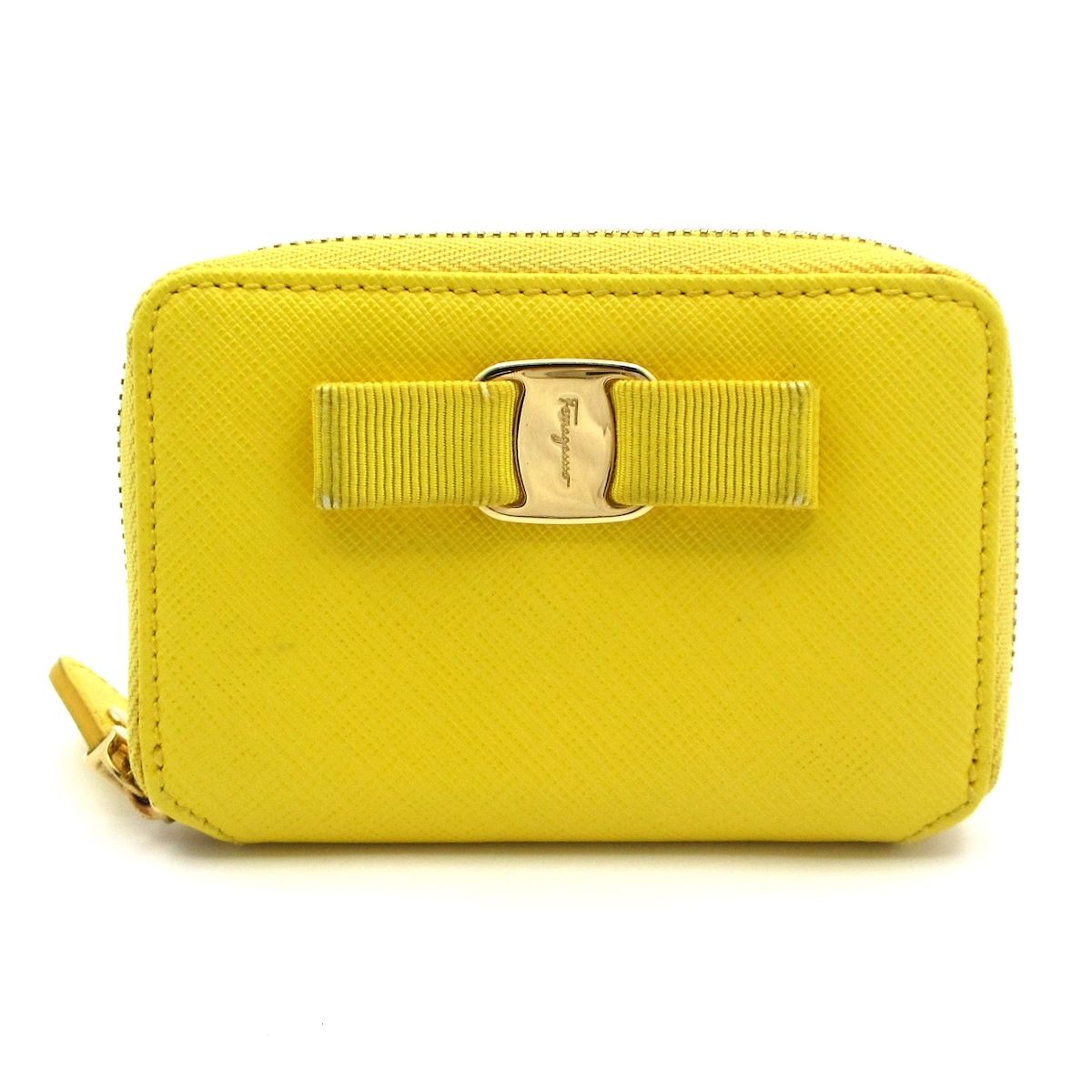 FERRAGAMO SalvatoreFerragamo サルバトーレフェラガモ コインケース ヴァラ イエロー ラウンドファスナー レザー