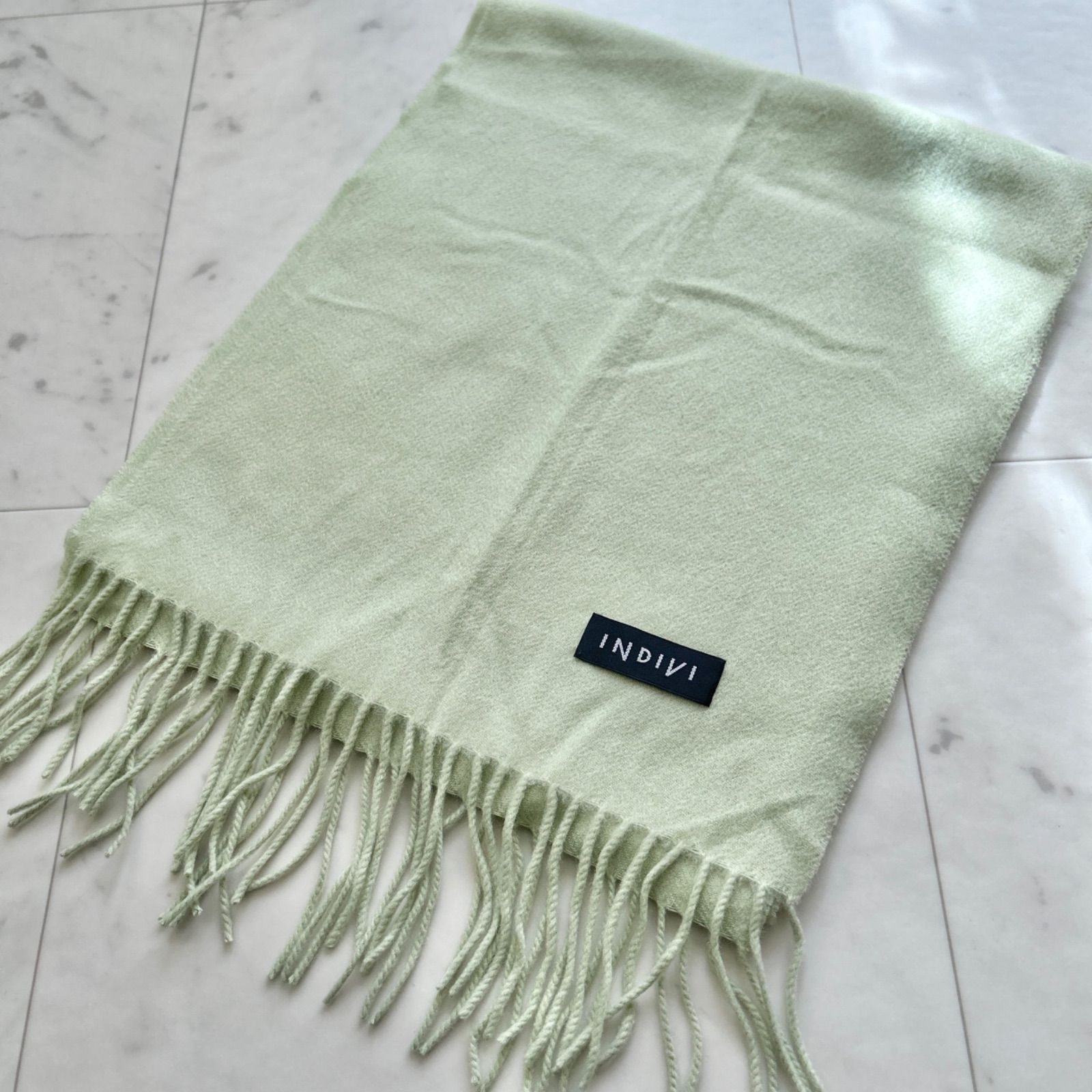 INDIVI インディヴィ カシミヤ100 綺麗色 マフラー フリンジ 美品