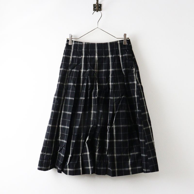 2025 SS マーガレットハウエル HOWELL COTTON LINEN CHECK スカート 1 ブラック チェック
