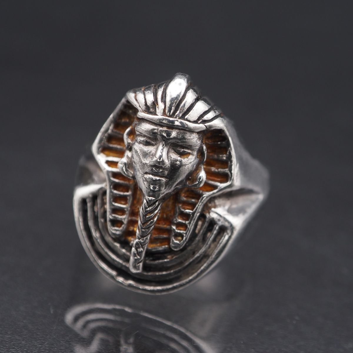 J671 ヴィンテージ SILVER950刻印 リング エジプト ファラオ デザイン シルバー 指輪 14号, image size:1200x1200
