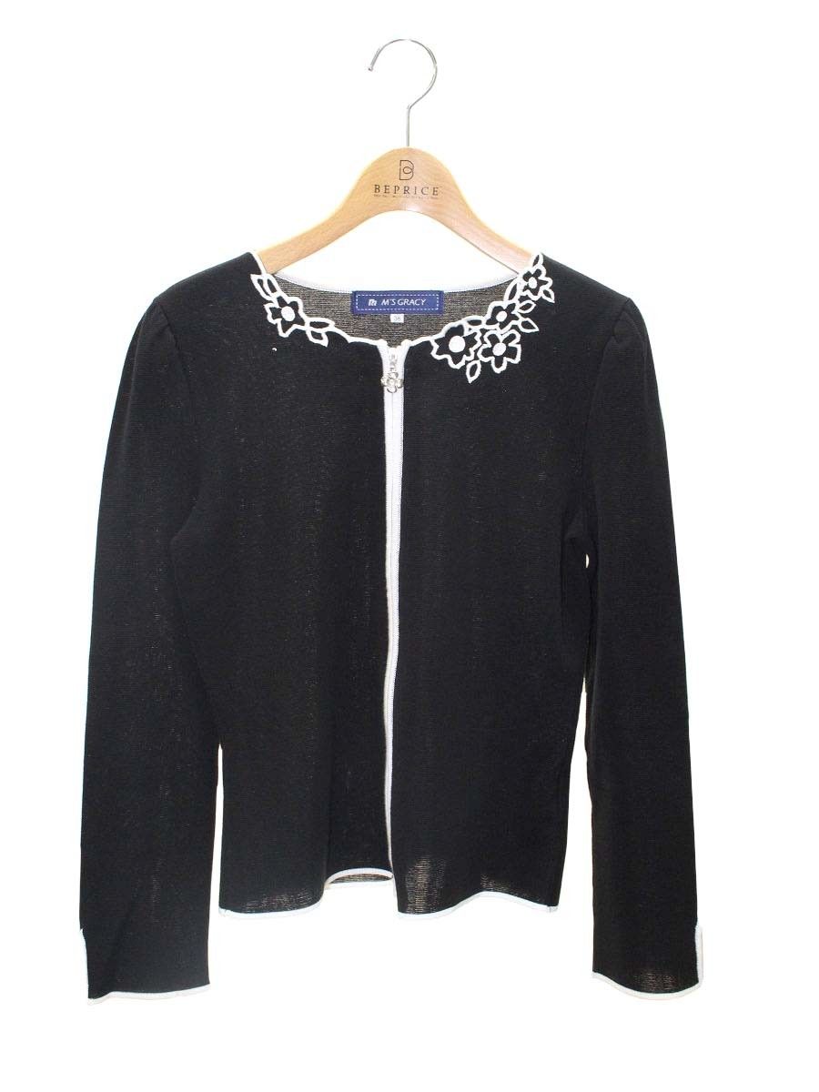 エムズグレイシー 728103 カーディガン 38 ブラック カメリアジップ