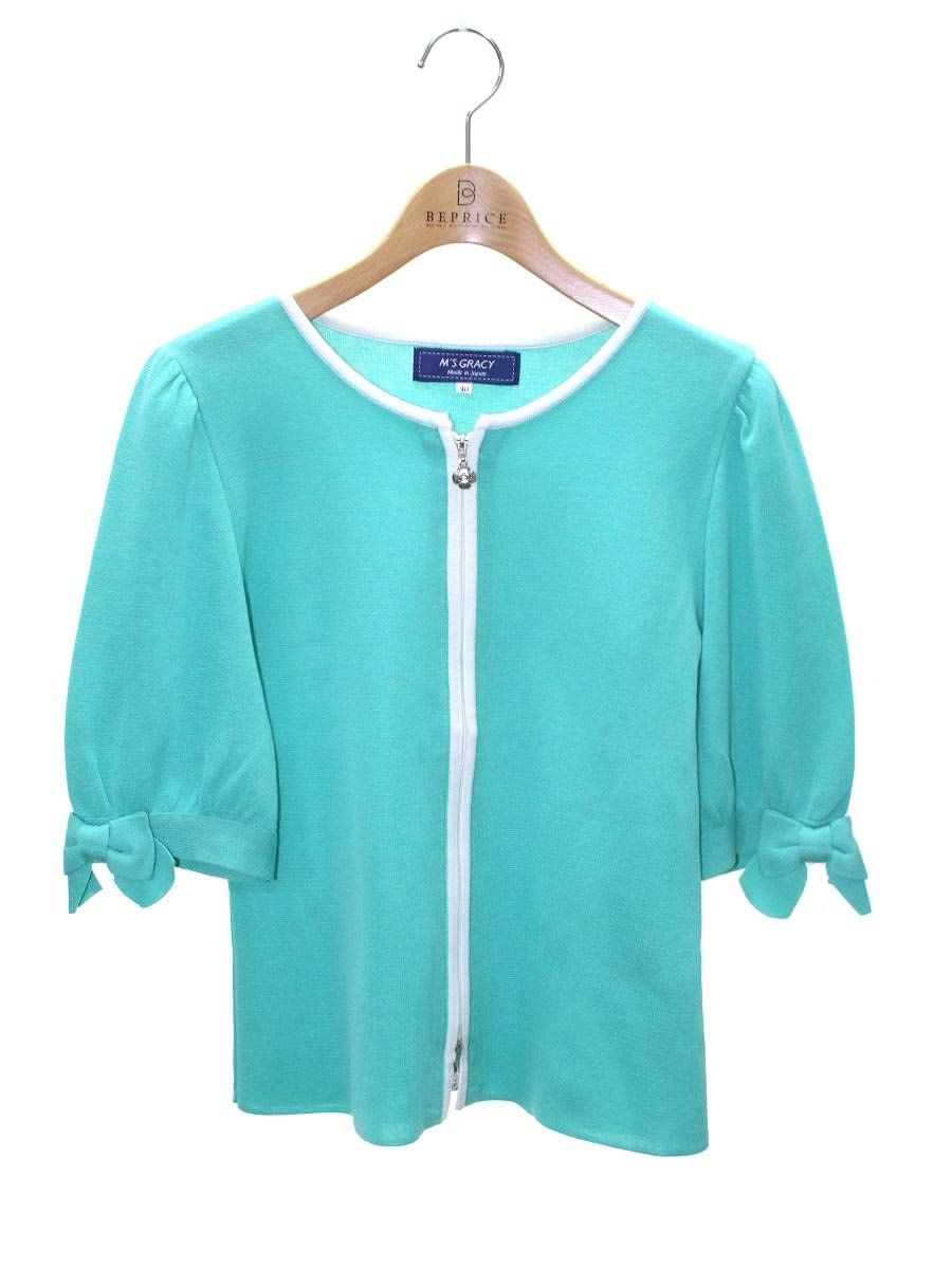 エムズグレイシーニットカーディガン エムズグレイシー Emerald Green Zip Knit 918348 カーディガン 40