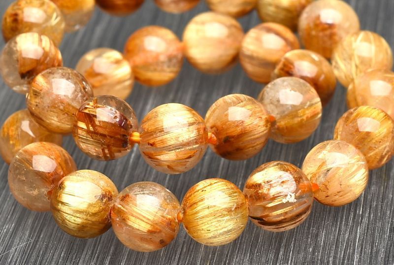 １点物 AA 迫力金針 ゴールドタイチンルチルクォーツ 6.5 mm ブレスレット パワーストーン 天然石 _U 8248