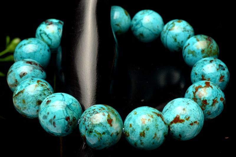 １点物 高発色 ペルー産 クリソコラ 14 mm ブレスレット パワーストーン 天然石 _MC 1913