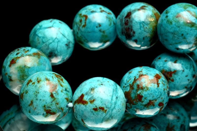 １点物 高発色 ペルー産 クリソコラ 14 mm ブレスレット パワーストーン 天然石 _MC 1913
