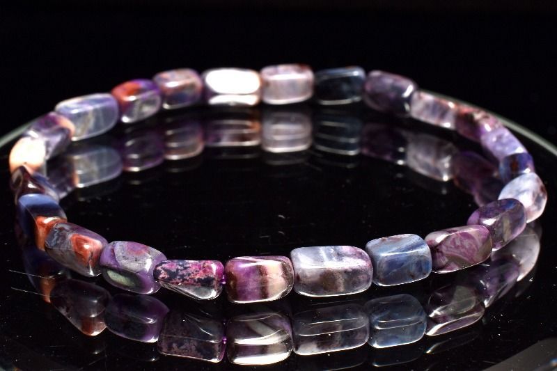 １点物 AA 紫の濃淡が織りなす上級の美 スギライト 杉石 6-9 x 4-5.5 mm チューブカット ブレスレット パワーストーン 天然石 _MC 2107