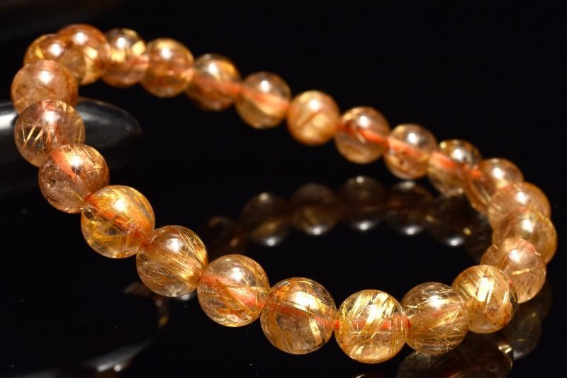 １点物 AAA 迫力金針 ゴールドタイチンルチルクォーツ 7.5 mm ブレスレット パワーストーン 天然石 _MC 2111