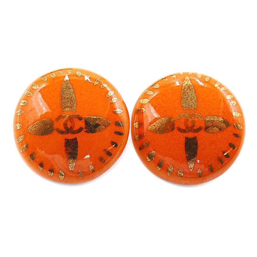 CHANEL シャネル ココマーク イヤリング 陶器 オレンジ ゴールド レディース