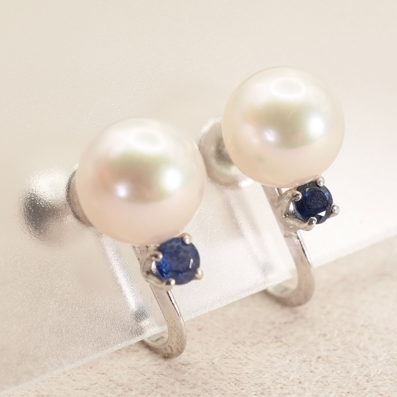 ミキモト WGK 14 パール サファイア イヤリング 7.4|24-4568 S