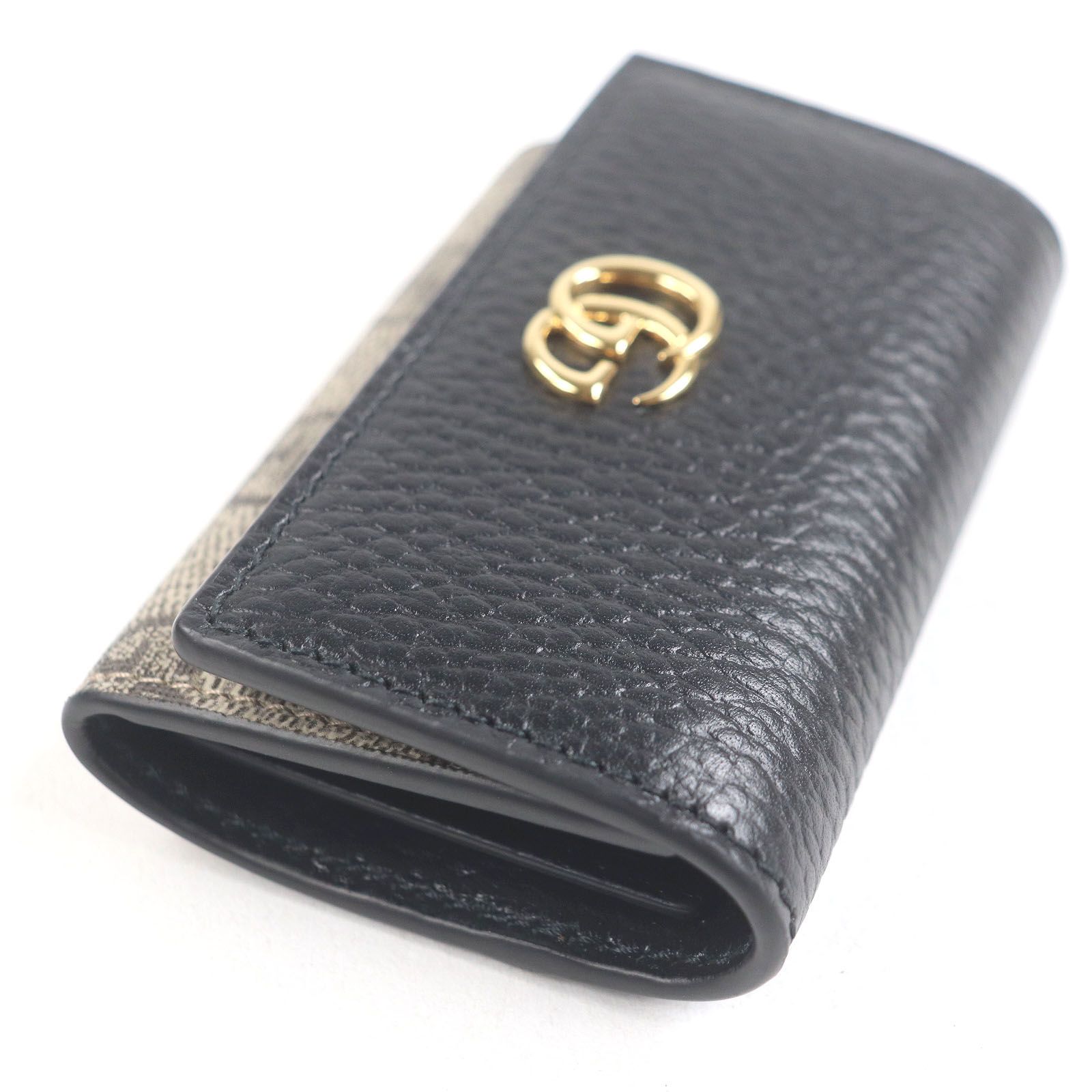 未使用品□GUCCI グッチ 456118 レザー GGスプリーム ダブルG ゴールドロゴ金具 6連 キーケース ブラック ベージュ イタリア製 メンズ 未使用品□GUCCI グッチ 456118 レザー GGスプリーム ダブルG ゴールド