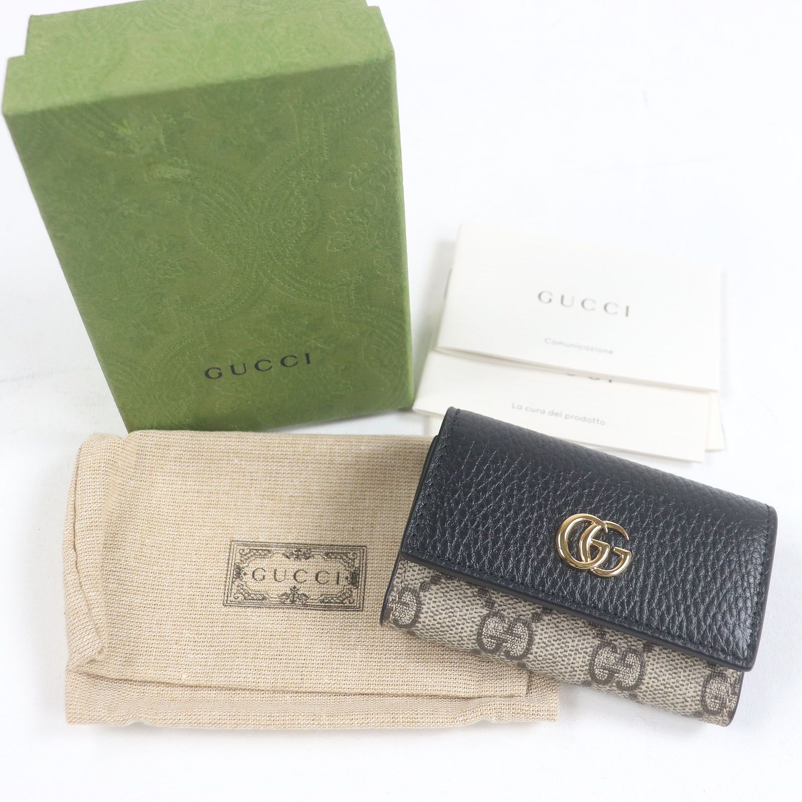 未使用品□GUCCI グッチ 456118 レザー GGスプリーム ダブルG ゴールド