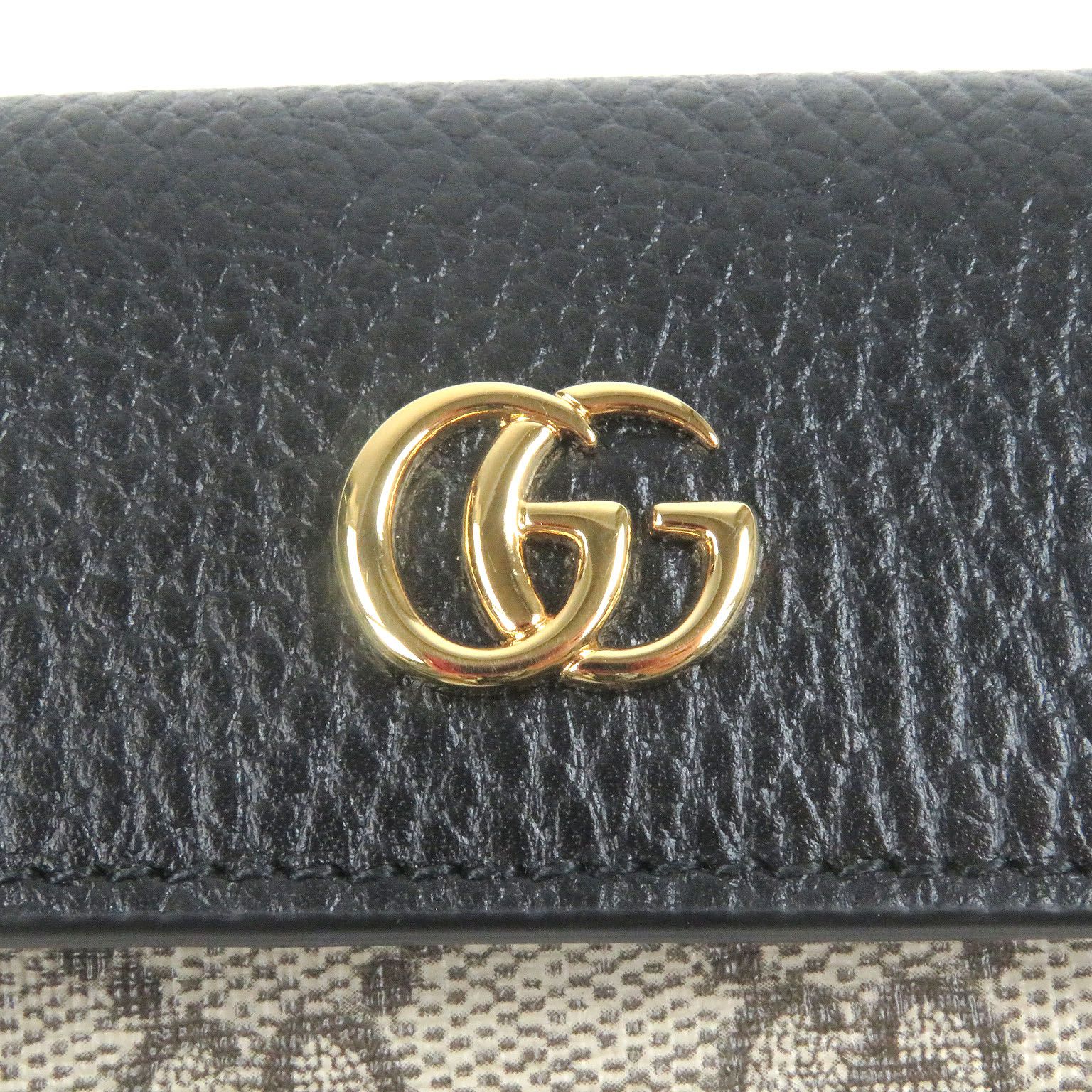 未使用品□GUCCI グッチ 456118 レザー GGスプリーム ダブルG ゴールド