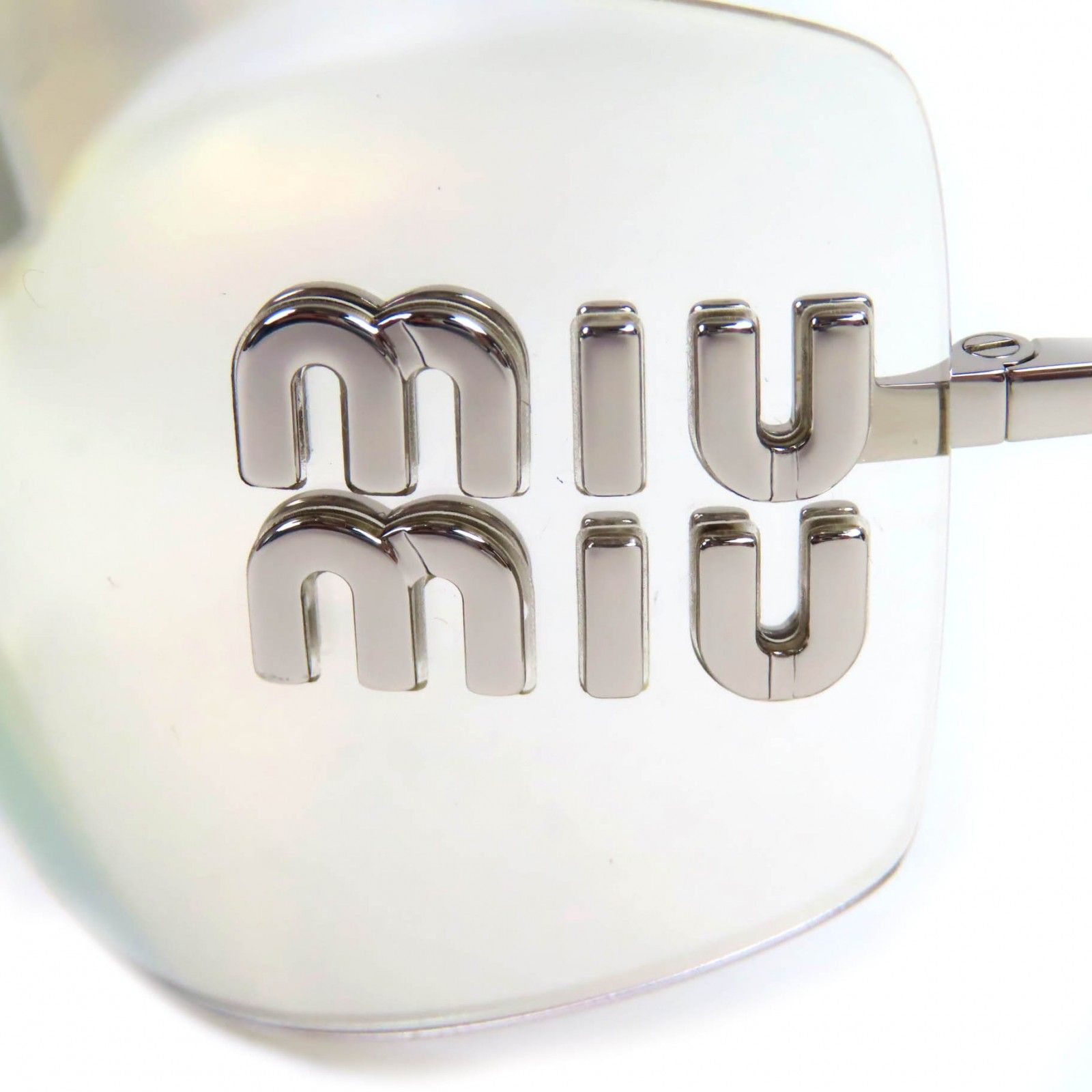極美品◇MIUMIU ミュウミュウ 1BC-10F SWU54Y ロゴディテール リムレスデザイン カーブエンド サングラス ゴールドトーン 80□14 110 箱・保存袋付き イタリア製 レディース miu miu（ミュウミュウ） 極美品◇MIUMIU 1BC-10F SWU54Y ロゴ