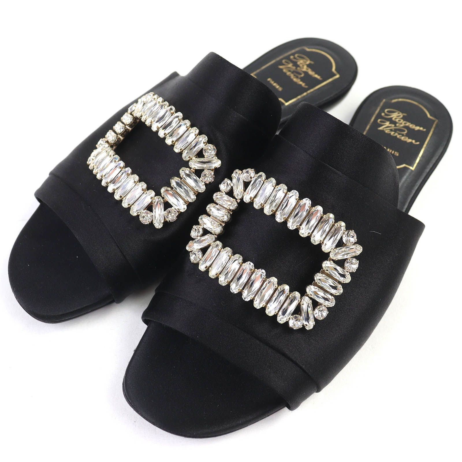 良品△ROGER VIVIER ロジェヴィヴィエ サテン ビジュー オープントゥ 