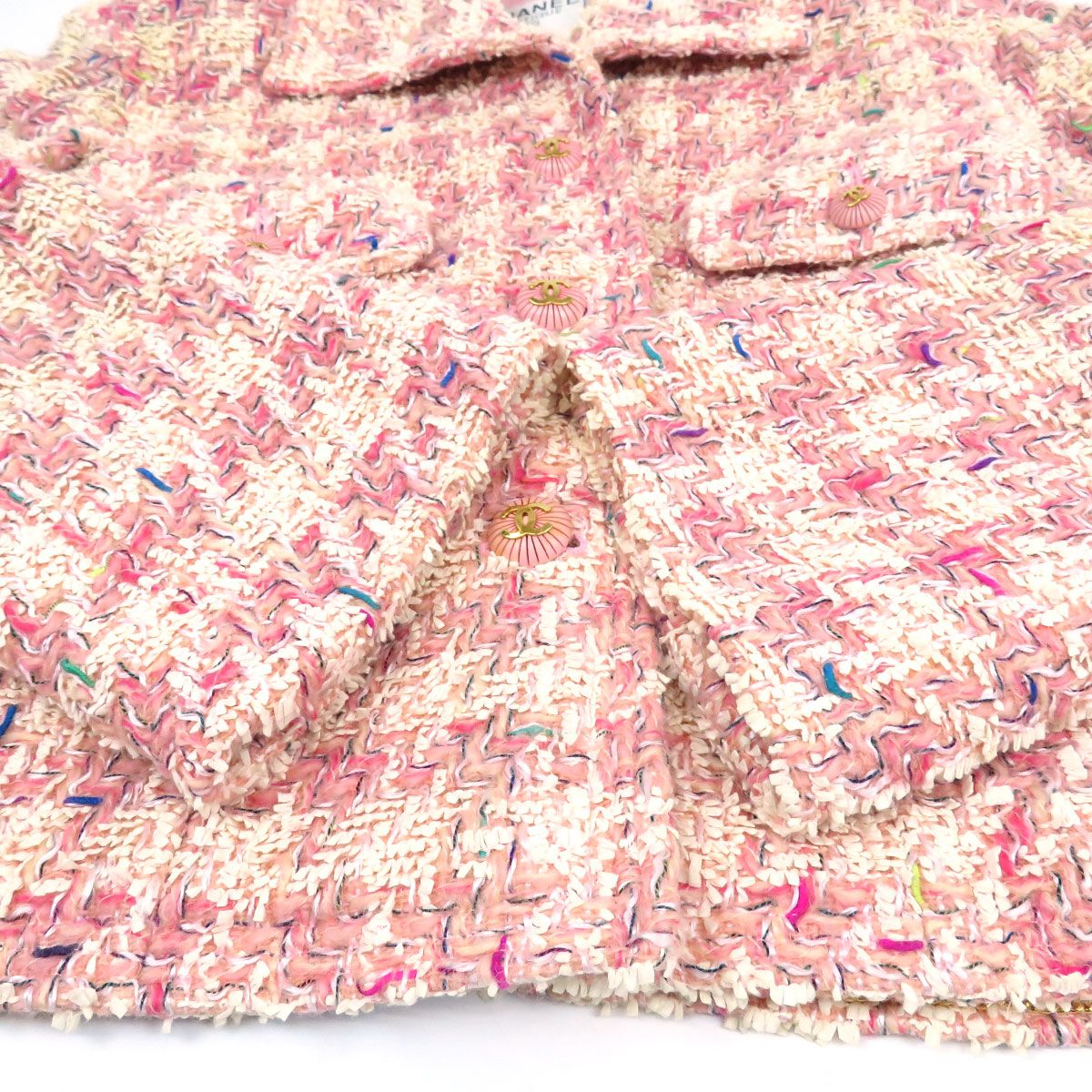 シャネル ココマーク 千鳥格子 ツイード ジャケット レディース ピンク