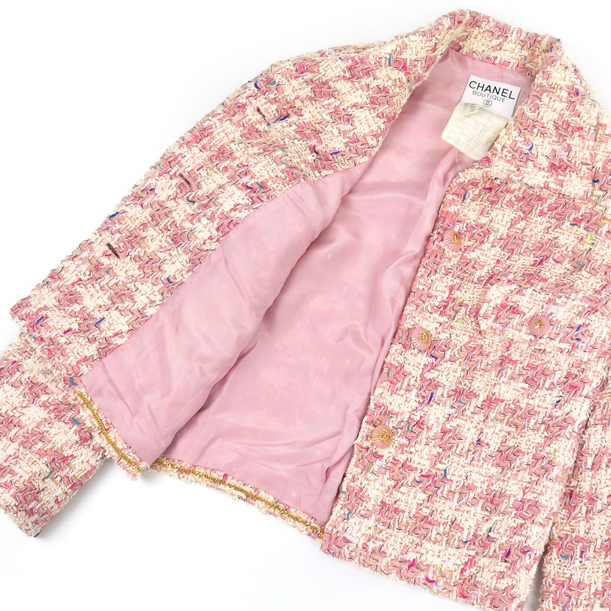 シャネル ココマーク 千鳥格子 ツイード ジャケット レディース ピンク