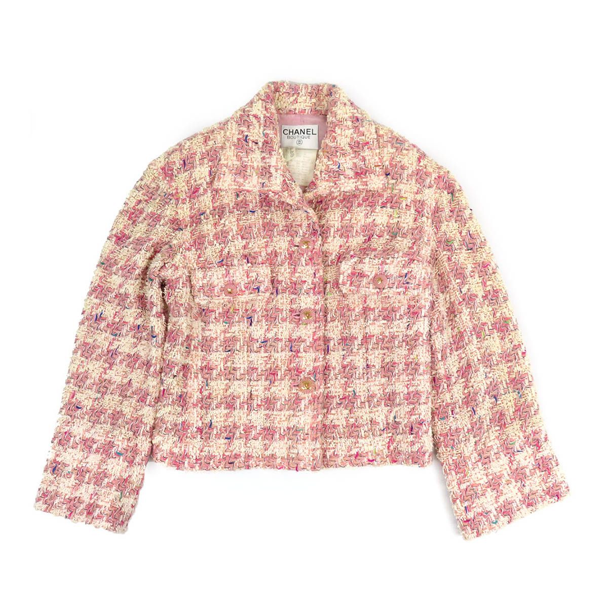 シャネル ココマーク 千鳥格子 ツイード ジャケット レディース ピンク